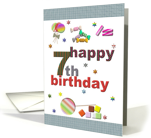 7th Birthday Lollipops Sweets And Candies And Little Stars card