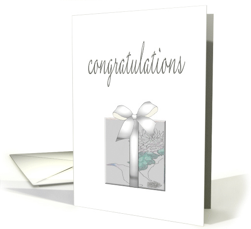 Wedding Congratulations Silver Ribbon Bow On A Gift card (888741)