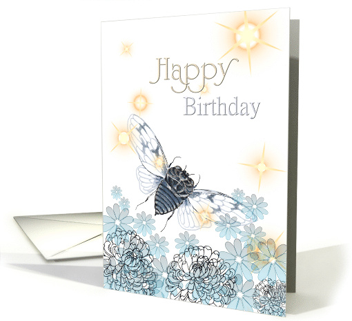 Birthday Sketch Of A Cicada And Flowers card (889524)