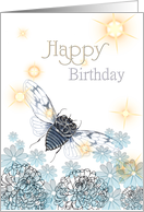 Birthday Sketch Of A Cicada And Flowers card