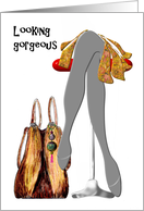 Birthday Seated Long Legged Beauty With Leather Tote Bag card