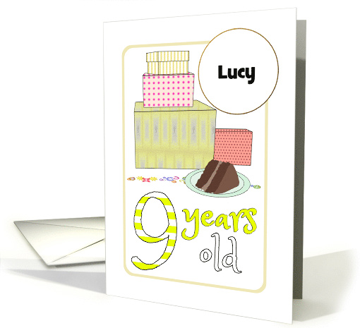 Custom Name 9th Birthday Presents And Chocolate Cake card (896157)