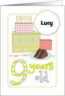 Custom Name 9th Birthday Presents And Chocolate Cake card