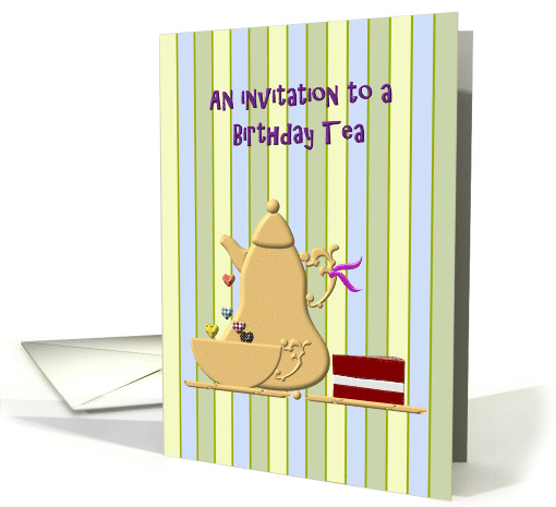 Invitation To a Birthday Tea Party Cute Tea Set and... (898885)