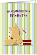 Invitation To a Birthday Tea Party Cute Tea Set and Chocolate Cake card