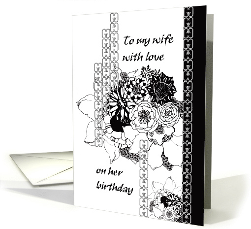 Birthday for Wife Floral Elegance in Black and White card (899555)