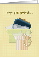 What You Wish For Handbag and Pearl Necklace Birthday card