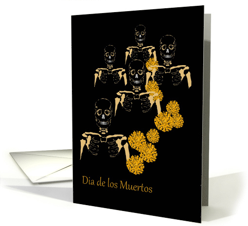 Dia de Los Muertos An Illustration Of Skeletons And Marigolds card