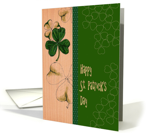 St. Patrick's Day Ink Drawing of Shamrock On Beech Wood card (903886)