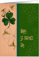 St. Patrick’s Day Ink Drawing of Shamrock On Beech Wood card