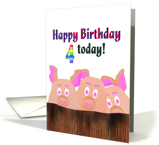 4th Birthday Piggies Behind A Wooden Fence card (907135)