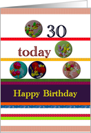 30th Birthday Colorful Buttons And Stripes card