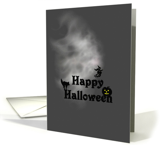 Halloween Black Cat Pumpkin And Witch On a Broomstick card (911032)