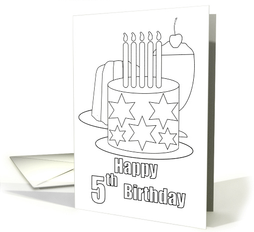 5th Birthday Coloring Card Cake Jelly and Ice Cream card (914490)