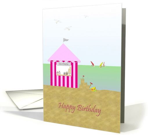 Seaside Birthday Ice Cream Shack Sand Castles Surfers card (918172)