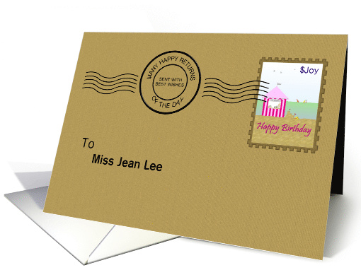 Custom Name Birthday Postage Stamp and Envelope card (919720)