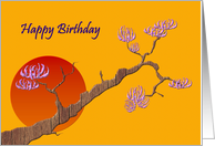 Birthday Abstract Art Floral Tree Against A Setting Sun card