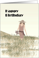 Birthday Greeting For Friend Sepia Of Lady Walking In A Field card