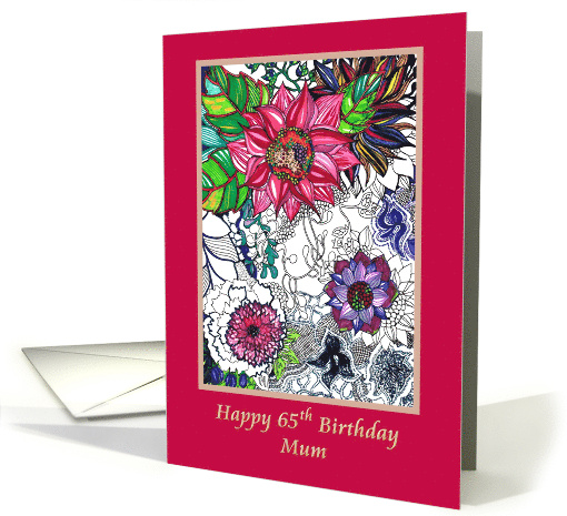 65th Birthday for Mum Flower and Lace Ink Drawing card (920662)