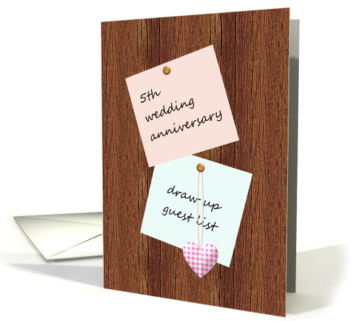 5th Wood Wedding Anniversary Invitation Notes on a Wooden Board card