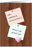 5th Wood Wedding Anniversary Invitation Notes on a Wooden Board card