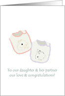 New Baby Congratulations to Daughter and Partner Little Bibs card