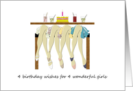 Birthday for quadruplet girls, Sisters together with drinks and cake card