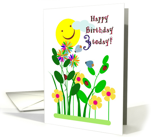 3rd Birthday Smiling Sun and Pretty Flowers card (924432)