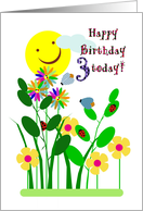 3rd Birthday Smiling Sun and Pretty Flowers card