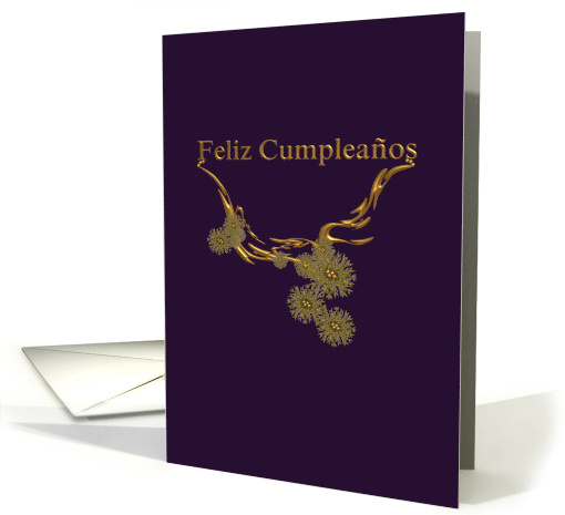 Spanish Birthday Greeting Abstract Floral Design In Gold card (924725)