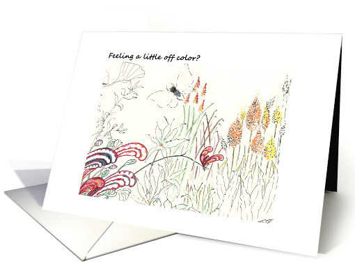 Get Well Off Color Floral Sketch In Partial Color And... (925286)
