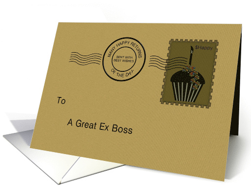 Birthday For Ex Boss Cupcake Postage Stamp And Envelope card (925425)