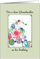 Birthday for Grandmother Abstract Ink Drawing of Florals and Spheres card
