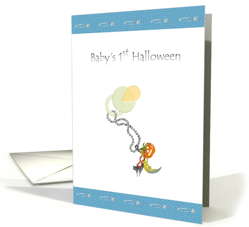 Baby's First Halloween Pacifier with Pumpkin Moon and Cat Charms card