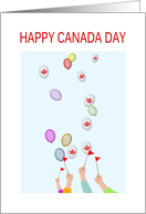 Happy Canada Day Balloons With Red Maple Leaf Motif card