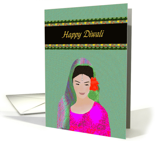 Diwali Lady with Flowers in her Hair card (934400)