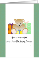 Invitation to a Double Baby Shower Teddy Bear and Presents card