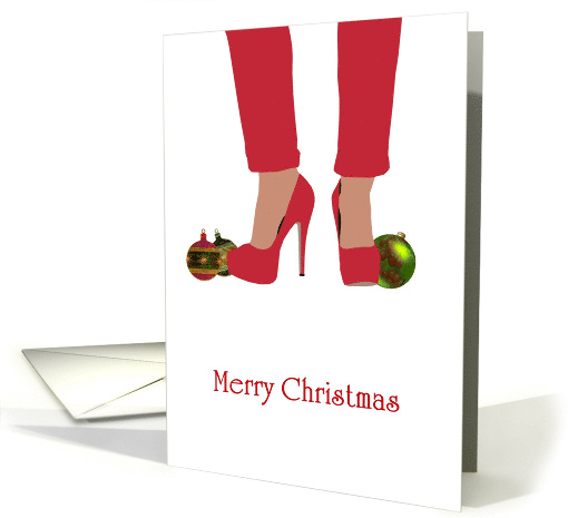Christmas Red High Heels And Colorful Baubles card (939096)
