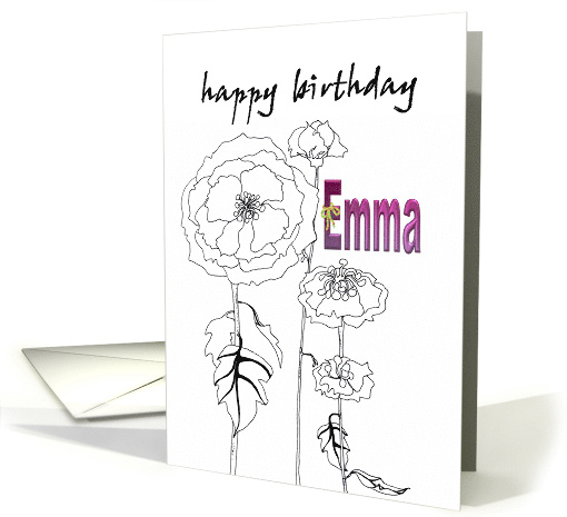 Birthday for Emma Black and White Floral Sketch card (940464)