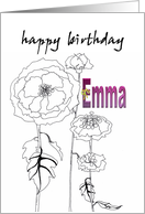 Birthday for Emma Black and White Floral Sketch card