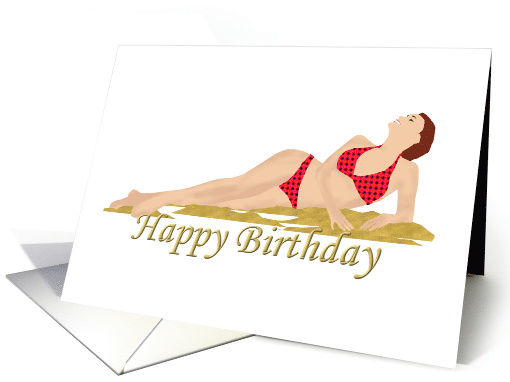 Birthday Model In Bikini Lying On A Beach card (940739)