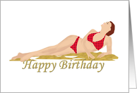 Birthday Model In Bikini Lying On A Beach card