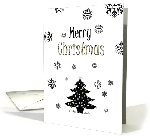 Christmas Tree and Snowflakes Black and White card (941174)