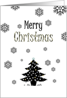 Christmas Tree and Snowflakes Black and White card