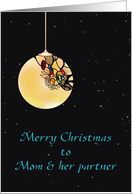 Christmas for Mom and Her Partner Lit Porch Lamp Against Night Sky card
