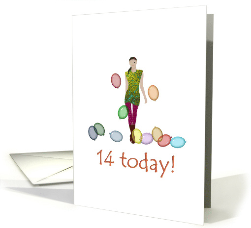 14th Birthday Model And Balloons card (949658)