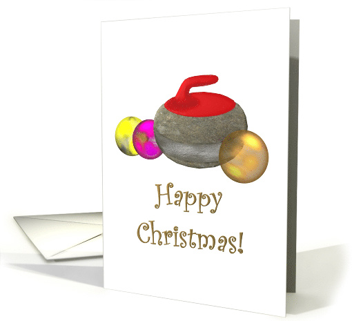 Curling Themed Christmas, Curling Stone and Colorful Baubles card
