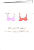 Congratulations moving in together, Bras on washing line card