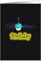 Halloween birthday, Glowing cupcake card