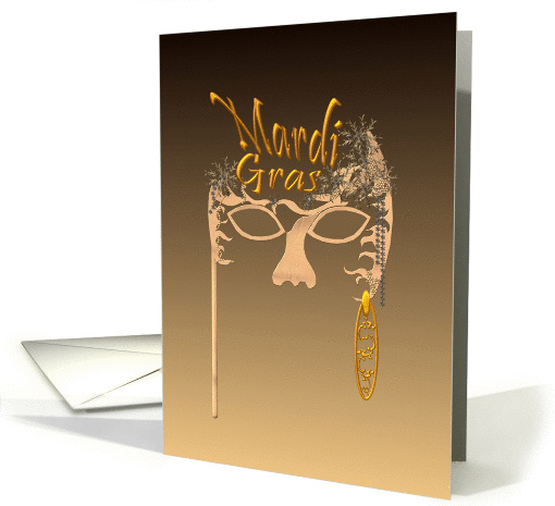 Mardi Gras, A yellow and rose gold mask card (954211)